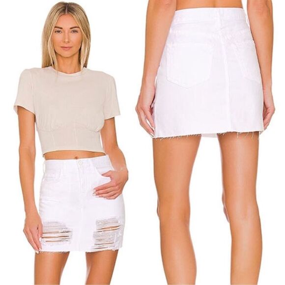 L'AGENCE Jolene Distressed Raw Hem Denim Mini Skirt NWT Sz 34 - Picture 1 of 5